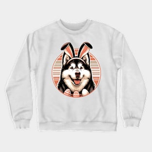 Alaskan Malamute in Bunny Ears Celebrating Easter Crewneck Sweatshirt